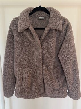 32 Degrees Taupe Sherpa Button-Front Jacket